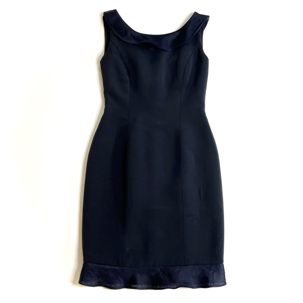 Roland Nivelais navy silk sleeveless dress with sheer ruffle/2
